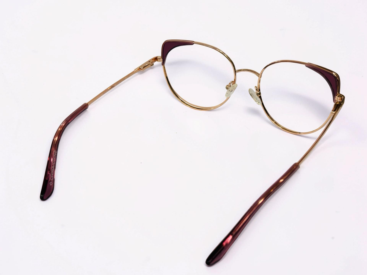 Ladies Cat-Eye Metal Optical Frame — Gold & Burgundy