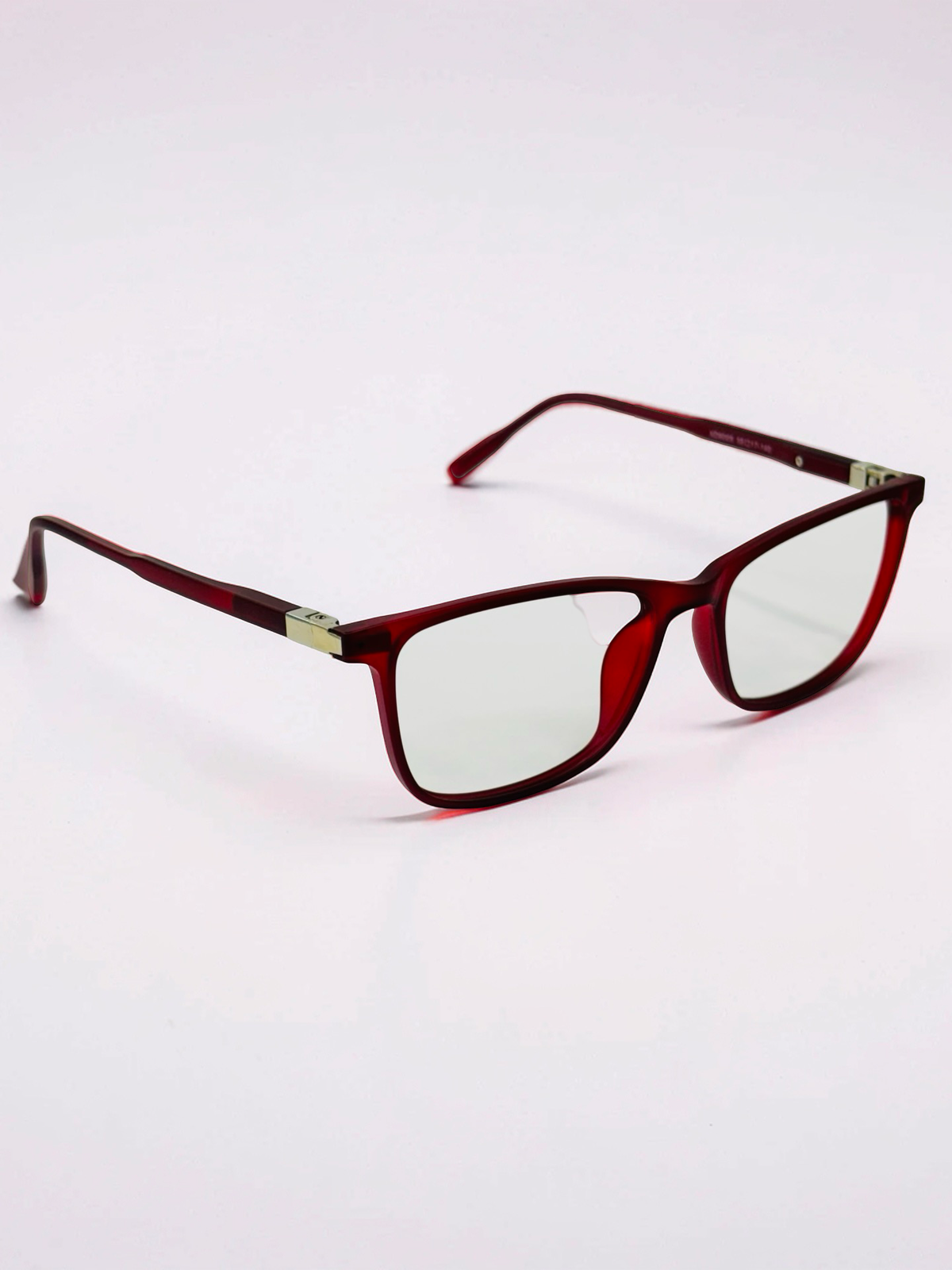 Side profile of wine red temple showing size stamp XD8005 55-17-140