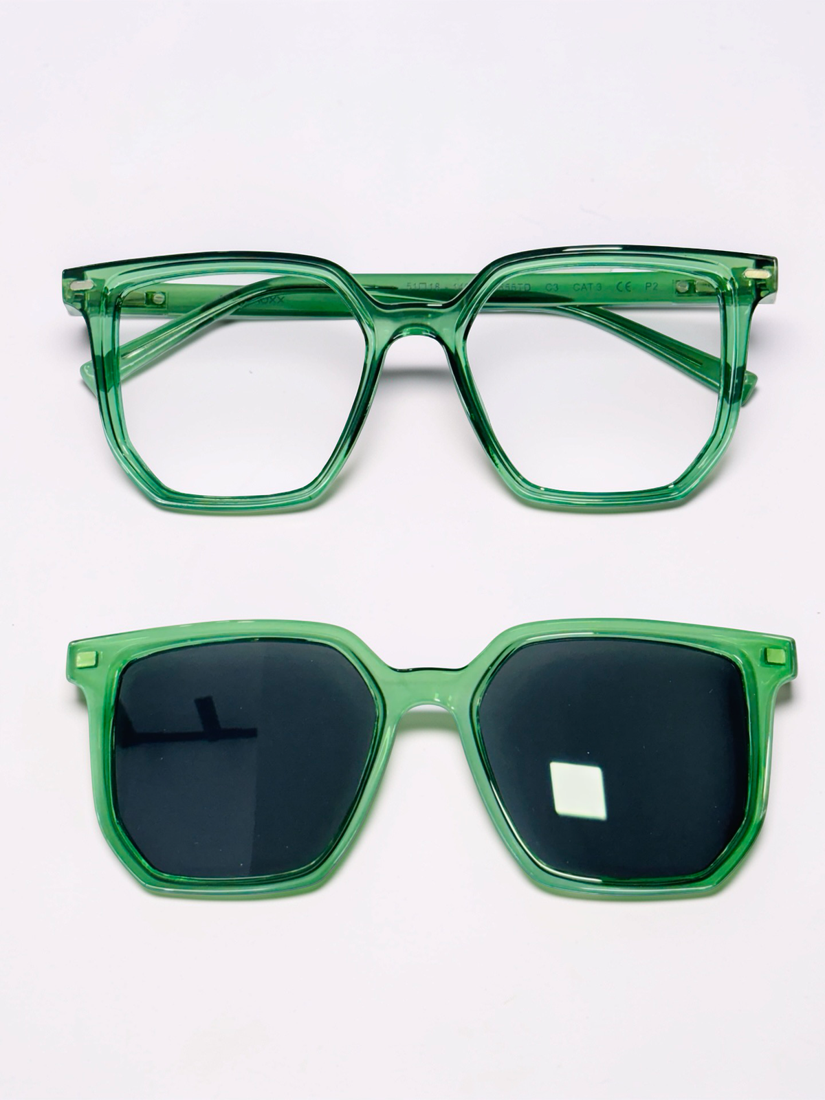 EYECHOXX Square Oversized Clip-On Eyeglasses – Transparent Forest Green