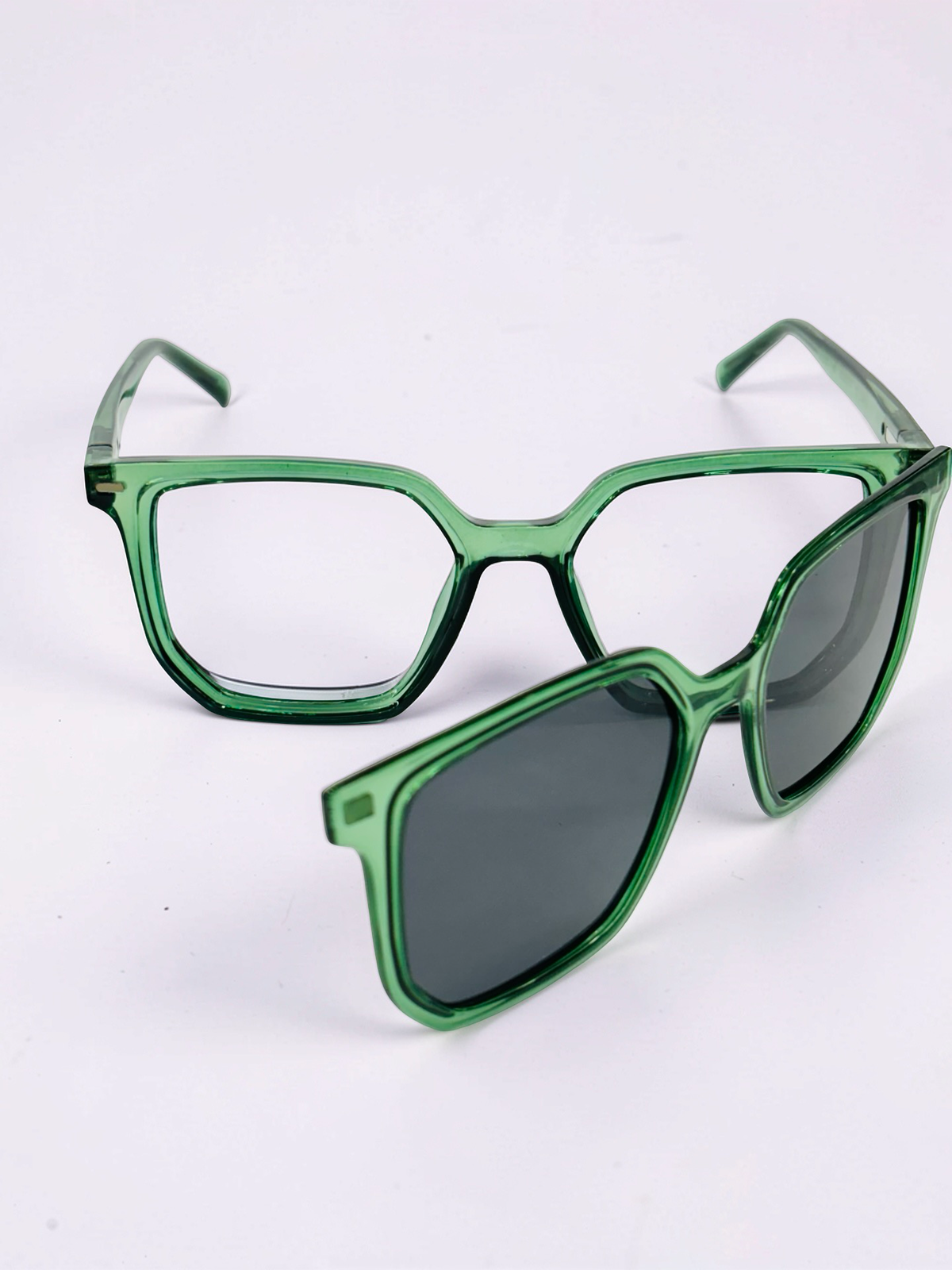 EYECHOXX Square Oversized Clip-On Eyeglasses – Transparent Forest Green