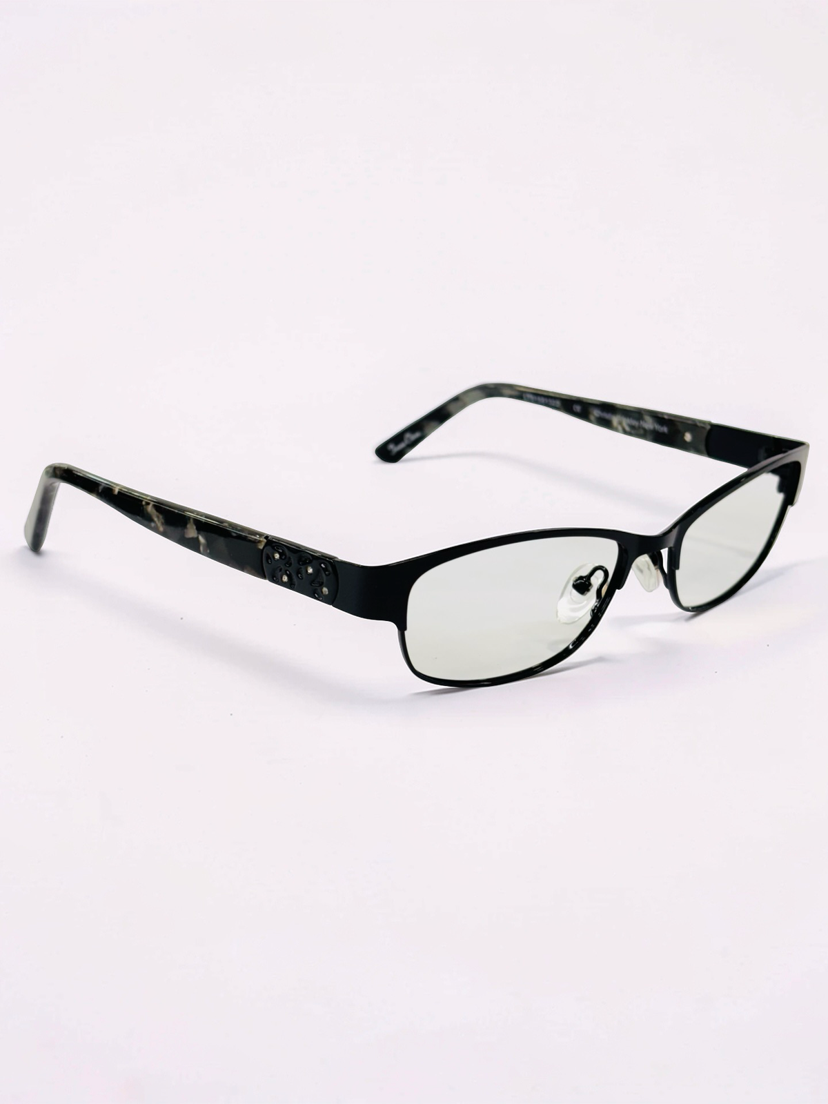 Ladies Black Rectangular Optical Frame with Grey Marble Temples