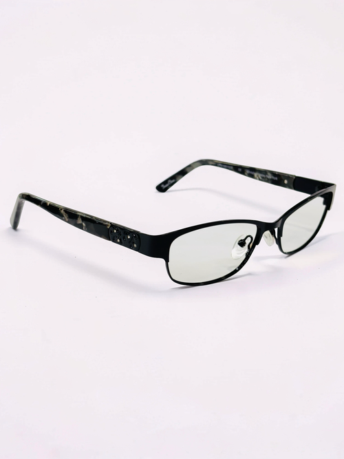 Ladies Black Rectangular Optical Frame with Grey Marble Temples