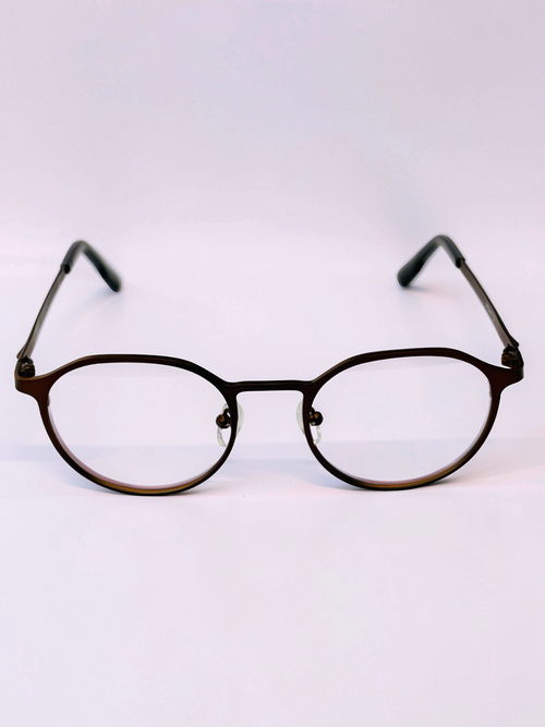 Unisex Bronze Brown Round Stainless-Steel Optical Frame