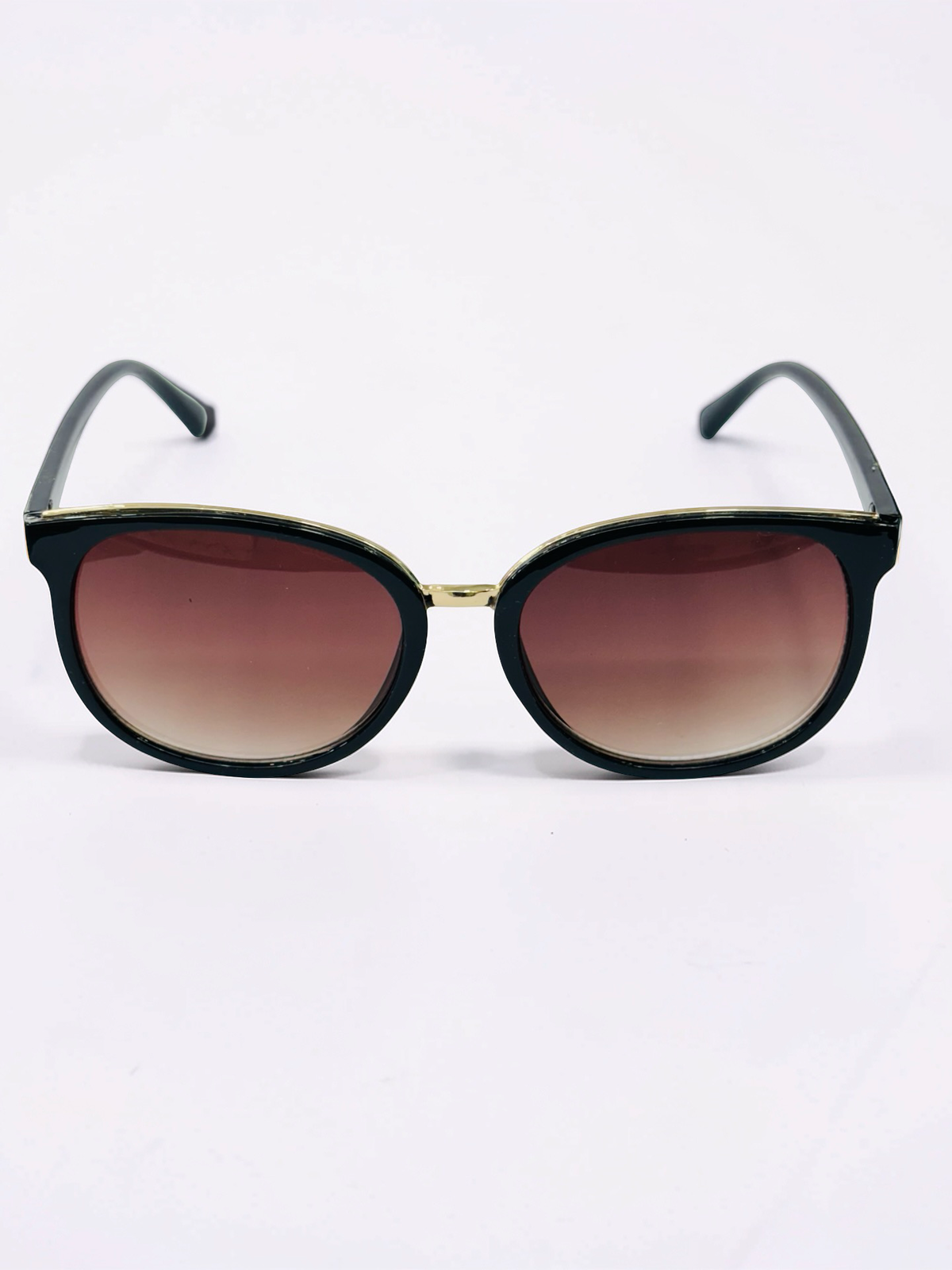 Round Cat-Eye Prescription Sunglasses – Black & Gold