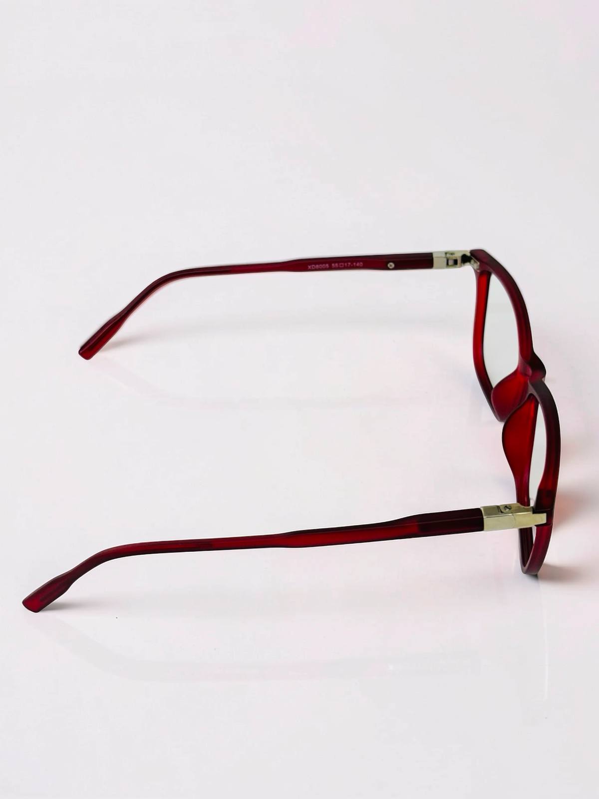 Wine red optical frame and sunglass clip shown separately, front view