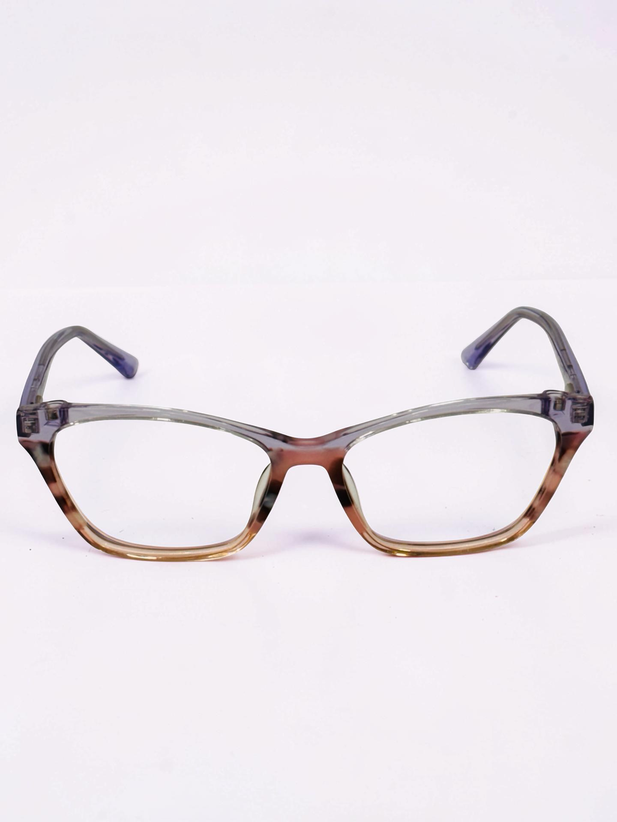 Ladies grey cat-eye frame with tortoiseshell temple, front view