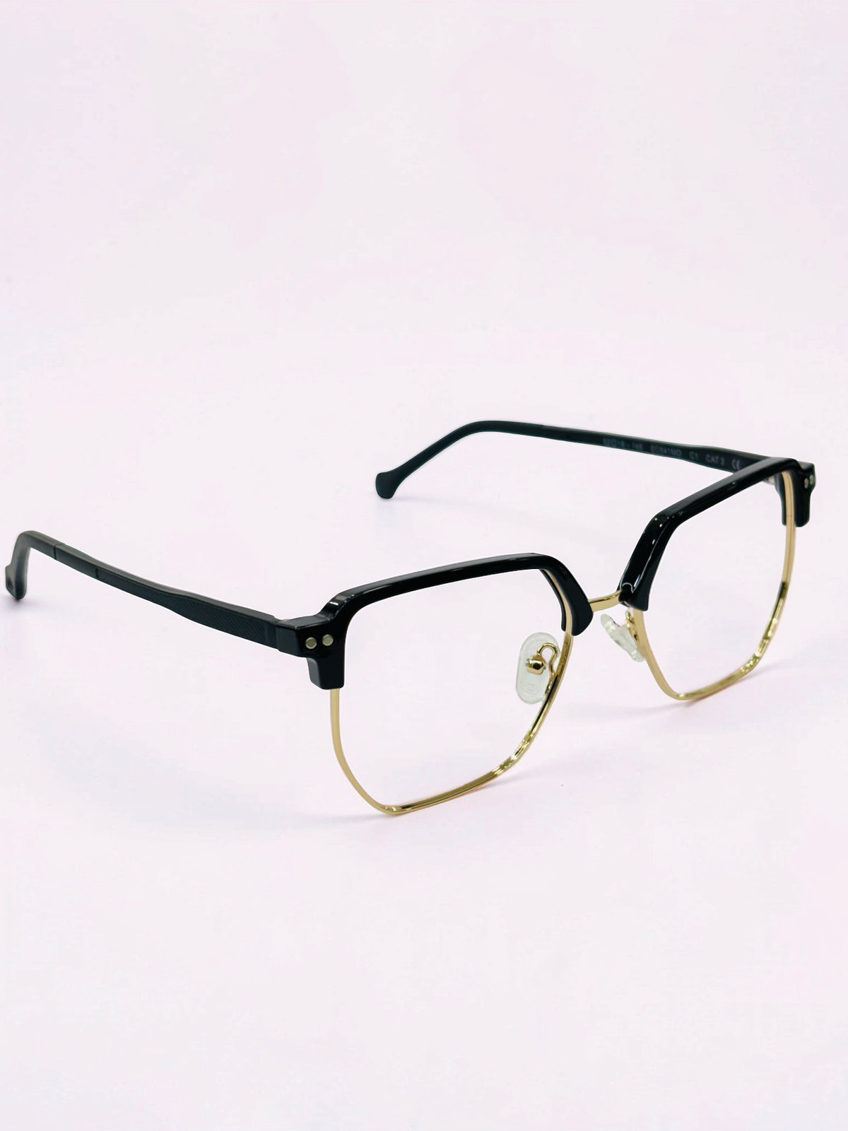 Clip-On Sunglasses - EC641MD | Black & Gold | Geometric Browline | Medium Fit