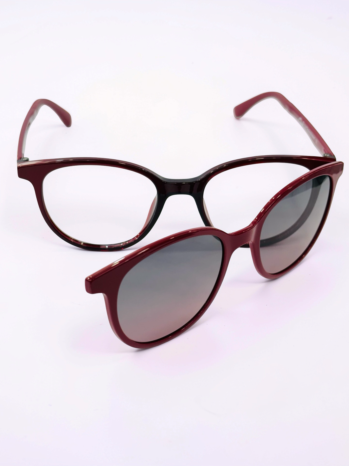Clip-On Sunglasses - Clark by Trevicoliseum | Burgundy | Round-Square | Medium Fit