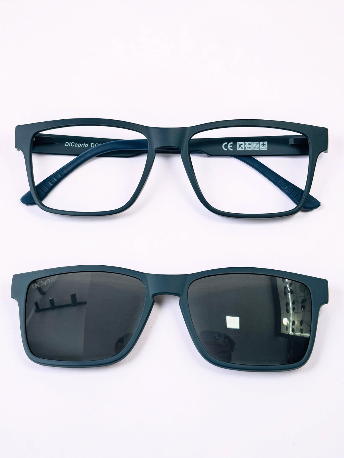 Clip-On Sunglasses - DiCaprio | Matte Black | Rectangle | Medium Fit