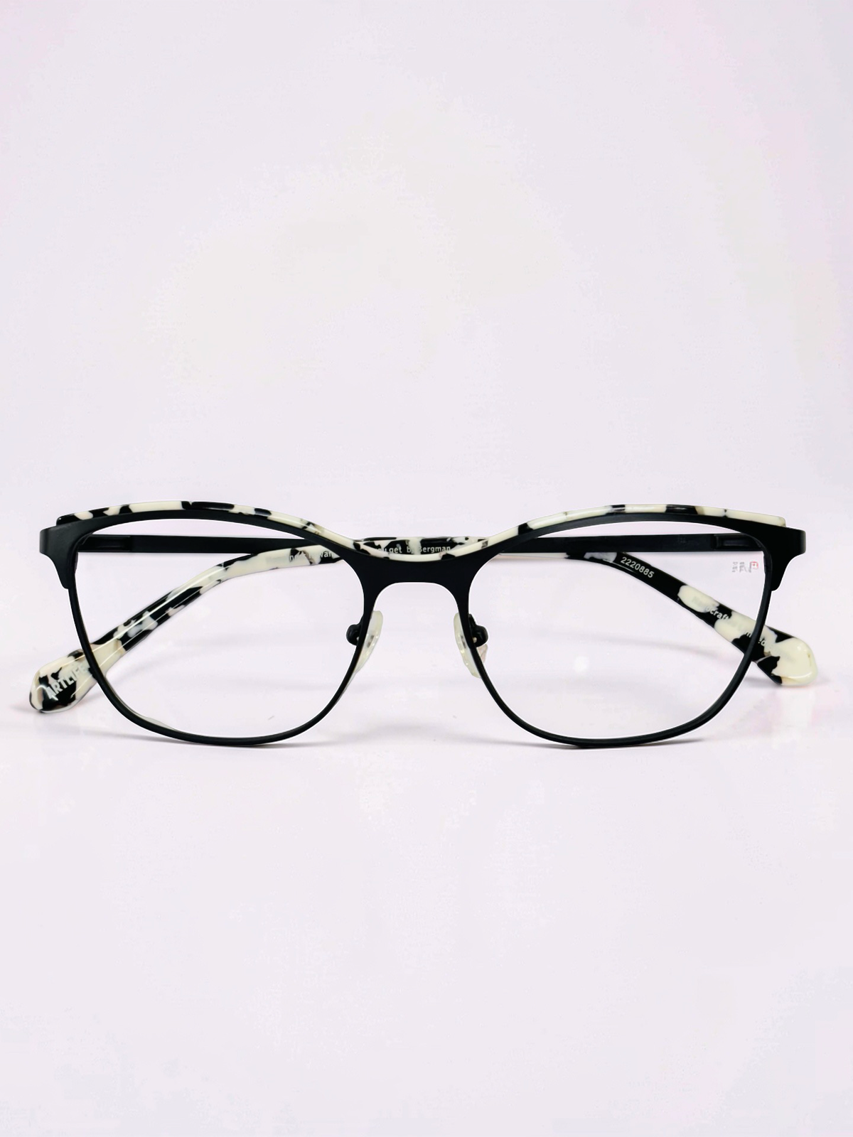 Ladies Black & Ivory Marble Cat-Eye Stainless Steel Frame