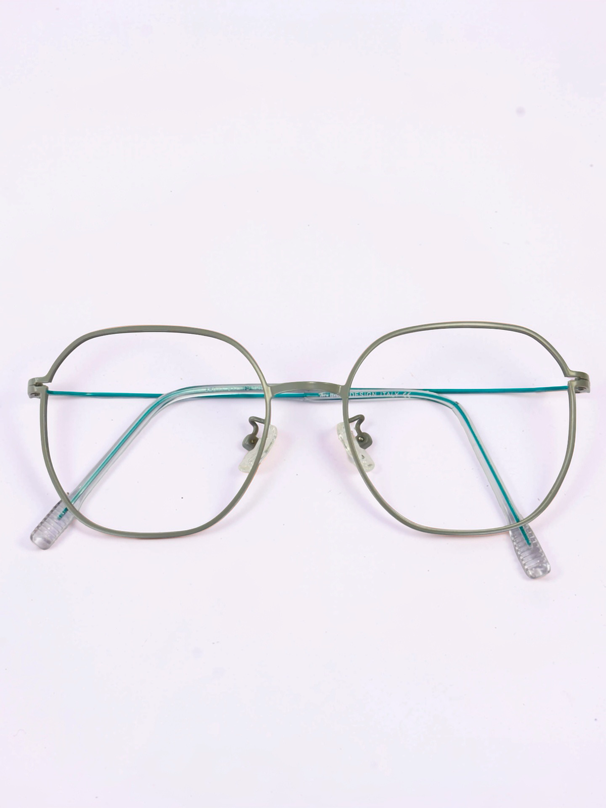 Unisex Grey & Teal Square Stainless Steel Frame – Large Fit
