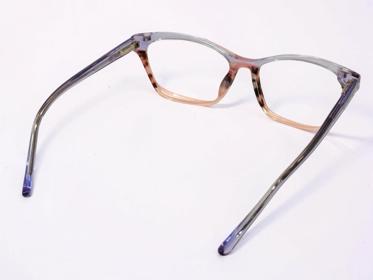 Ladies grey cat-eye frame, back view showing temple arms