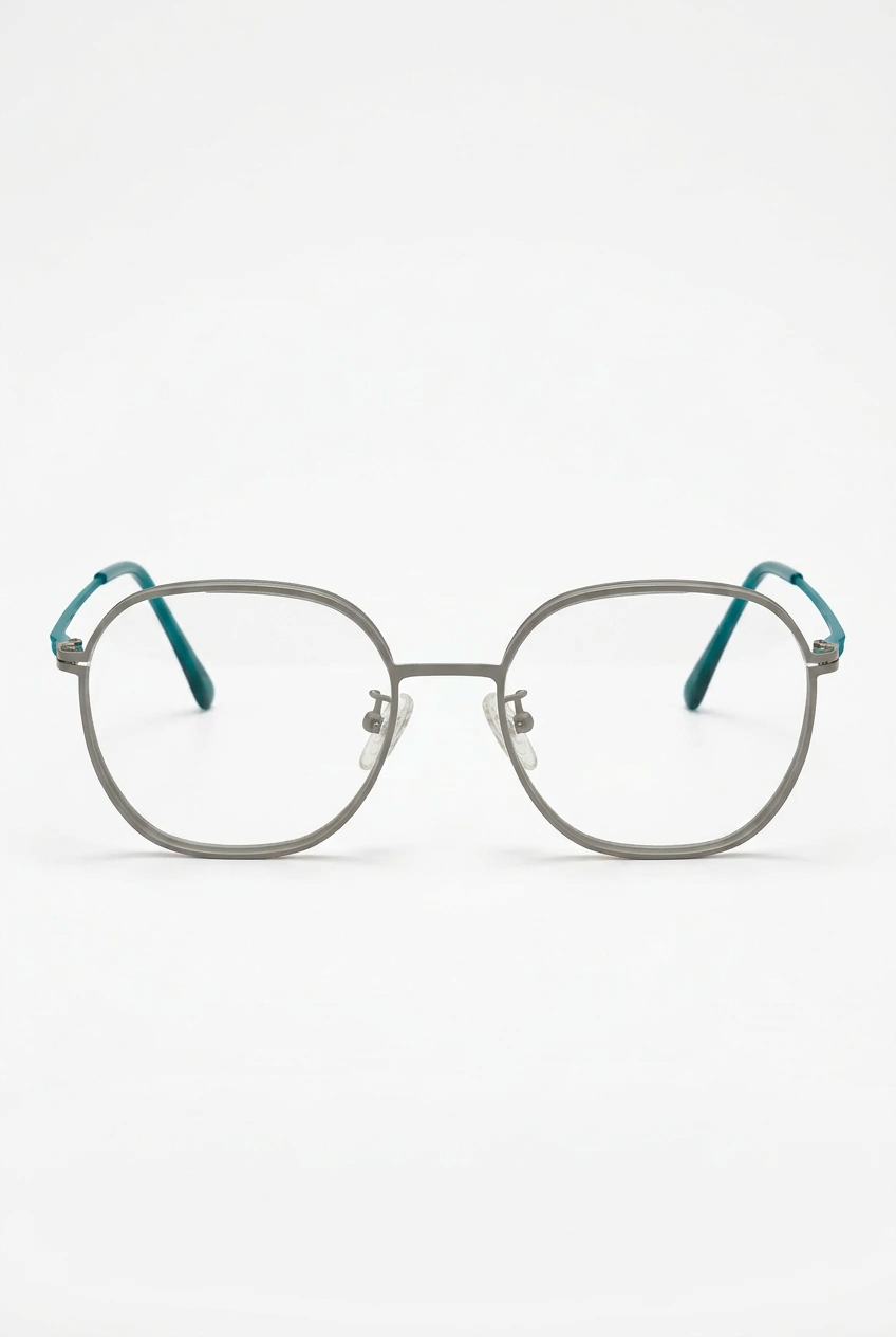 Unisex Grey & Teal Square Stainless Steel Frame – Large Fit