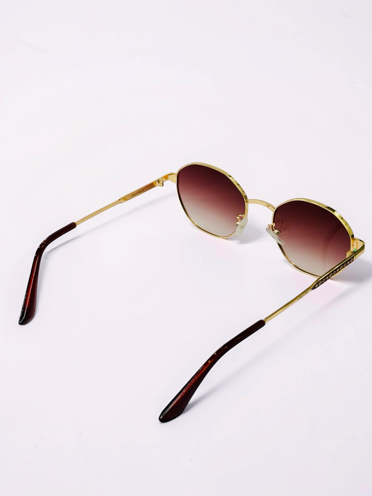 Unisex Gold Round Prescription Sunglasses with Brown Gradient Lens