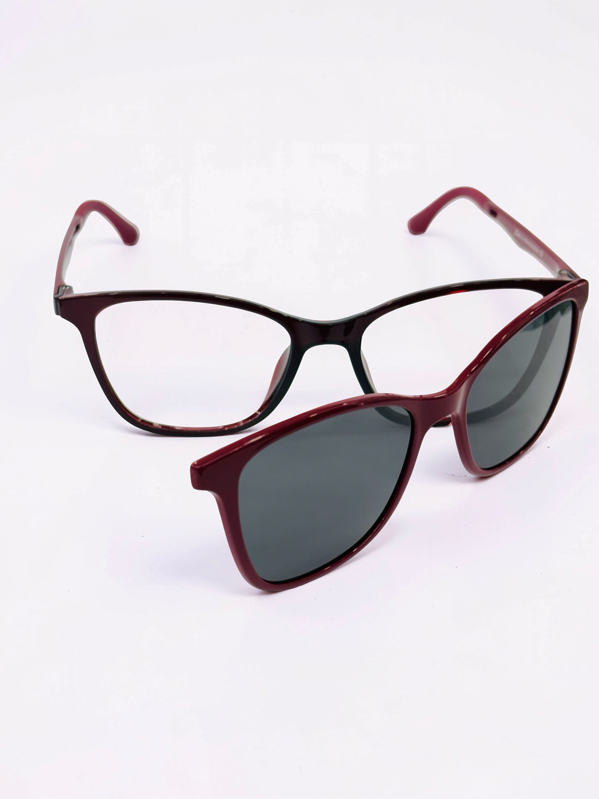 Clip-On Sunglasses - Clark by Trevicoliseum | Burgundy | Cat-Eye Square | Medium Fit