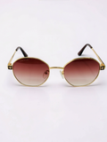 Unisex Gold Round Prescription Sunglasses with Brown Gradient Lens