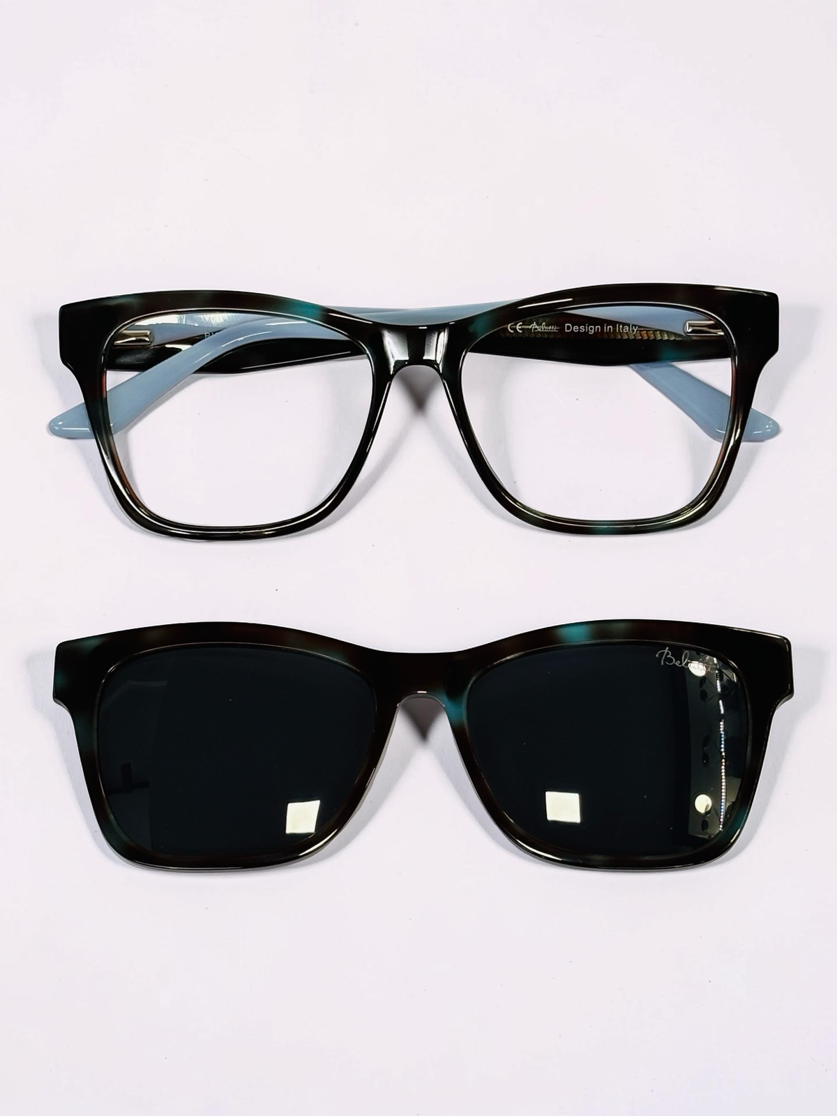 Unisex Teal Tortoiseshell Wayfarer Clip-On Frames with Polarized Sunglasses
