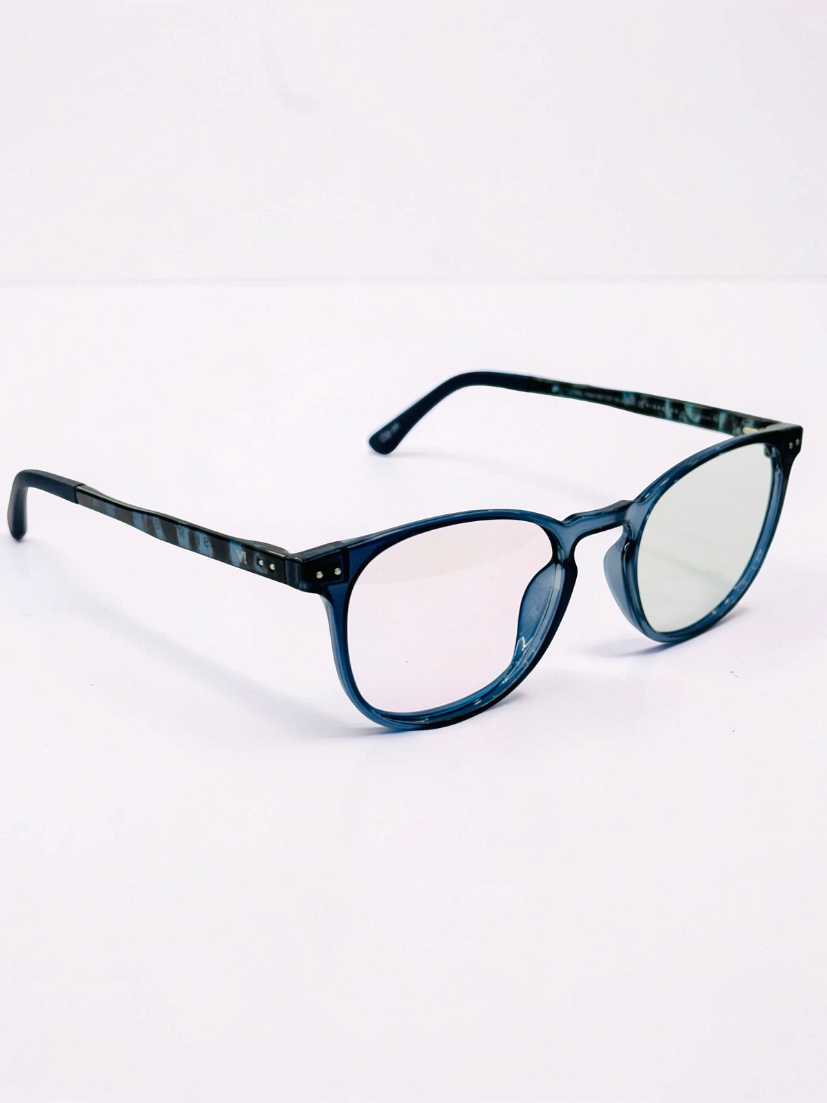 Clip-On Sunglasses - Vision Pioneers | Transparent Teal Blue | Round-Square | Medium Fit