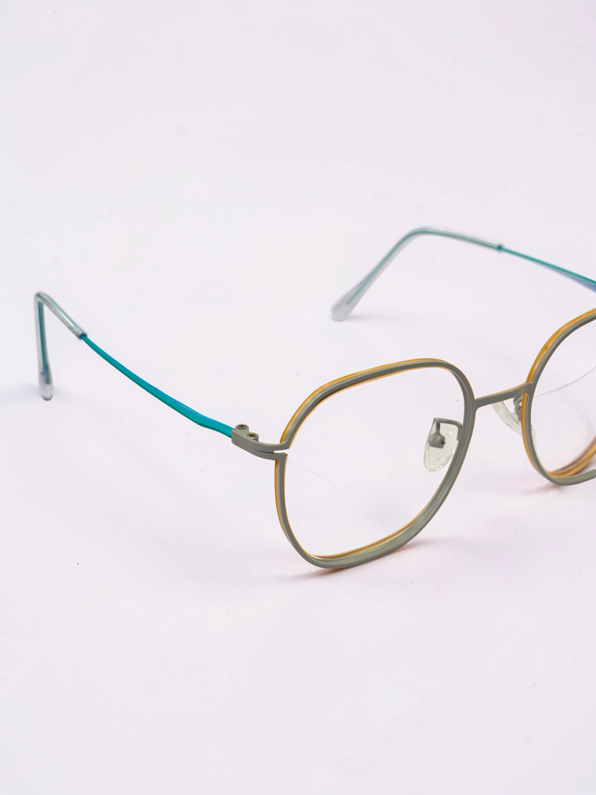 Unisex Grey & Teal Square Stainless Steel Frame – Large Fit