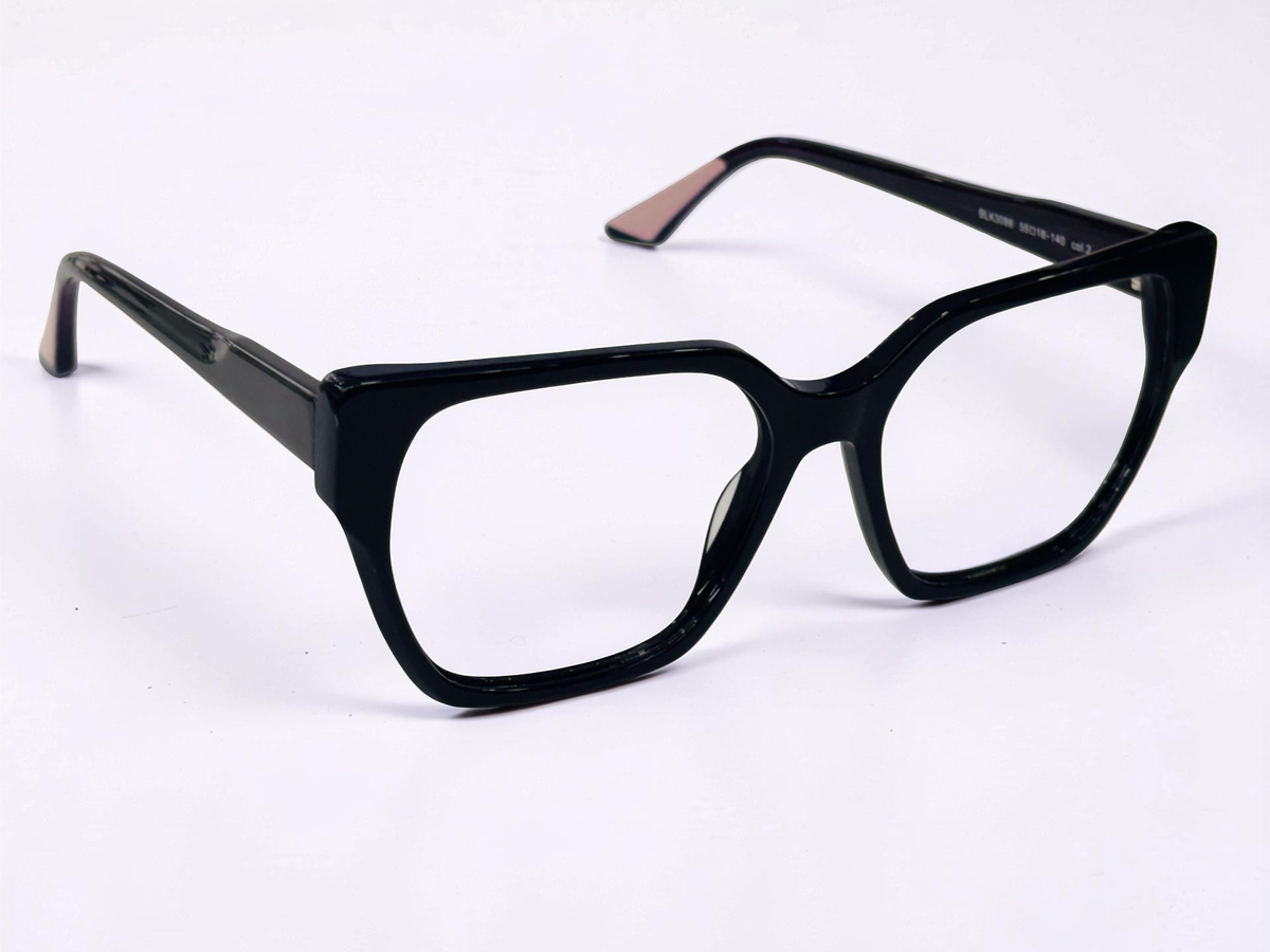 Open frame showing black temples and blush-pink tips
