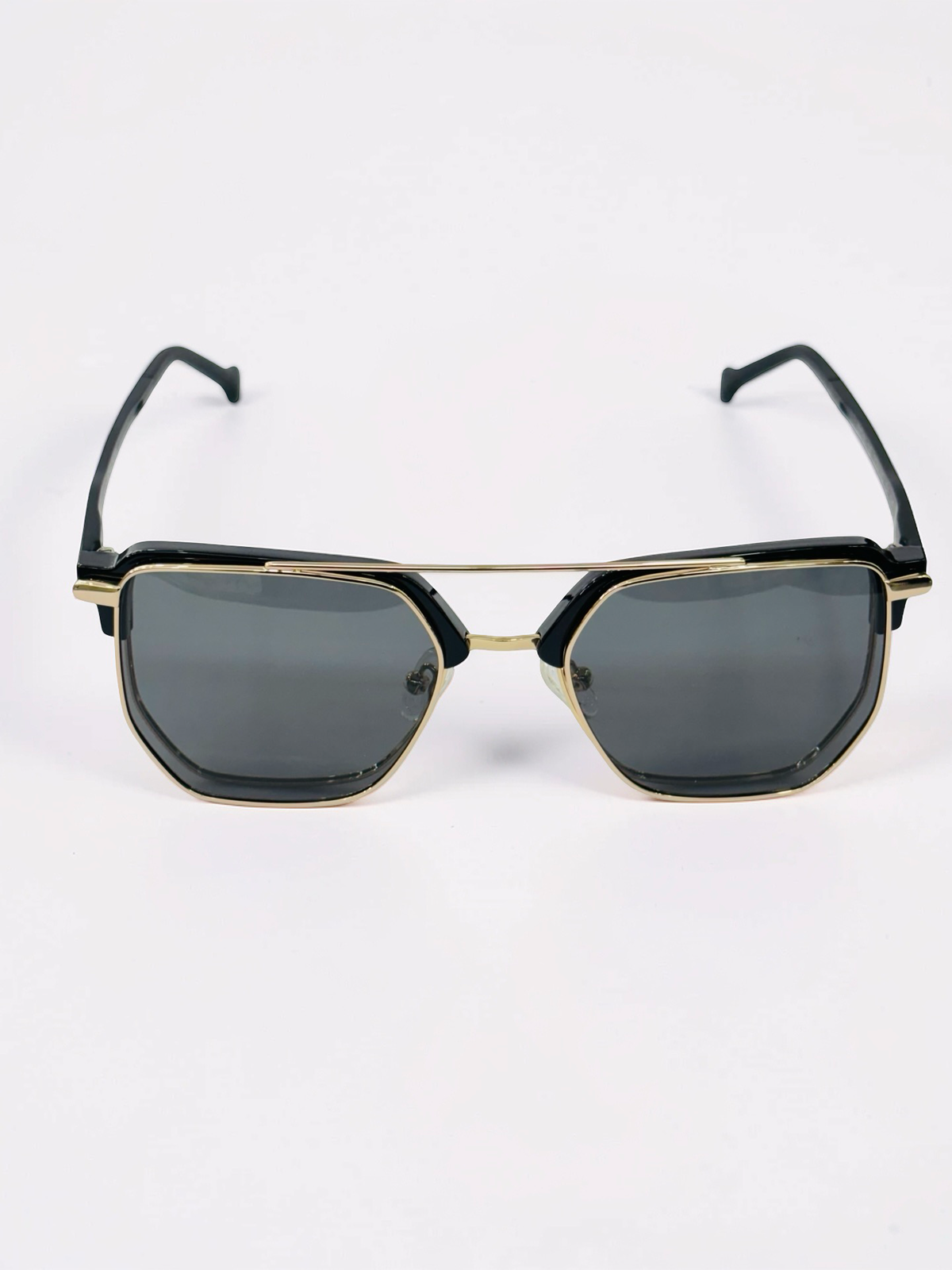 Clip-On Sunglasses - EC641MD | Black & Gold | Geometric Browline | Medium Fit