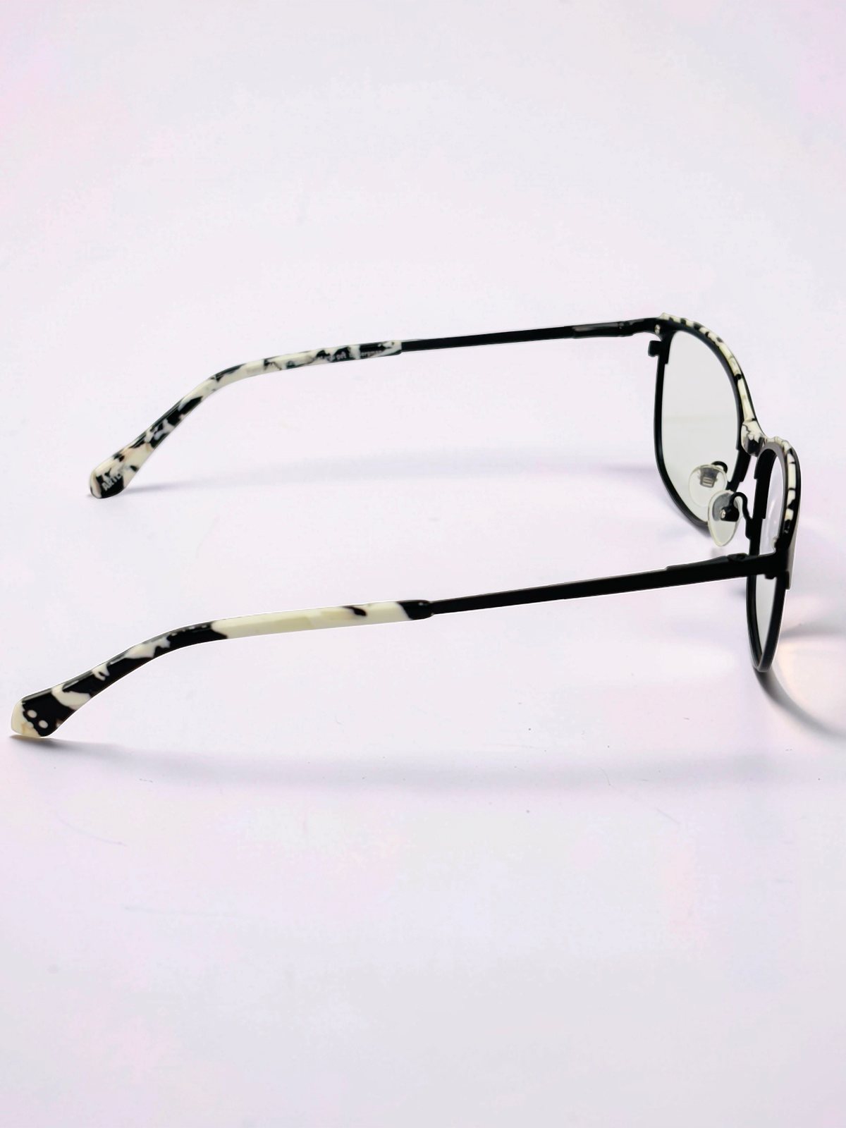 Ladies Black & Ivory Marble Cat-Eye Stainless Steel Frame