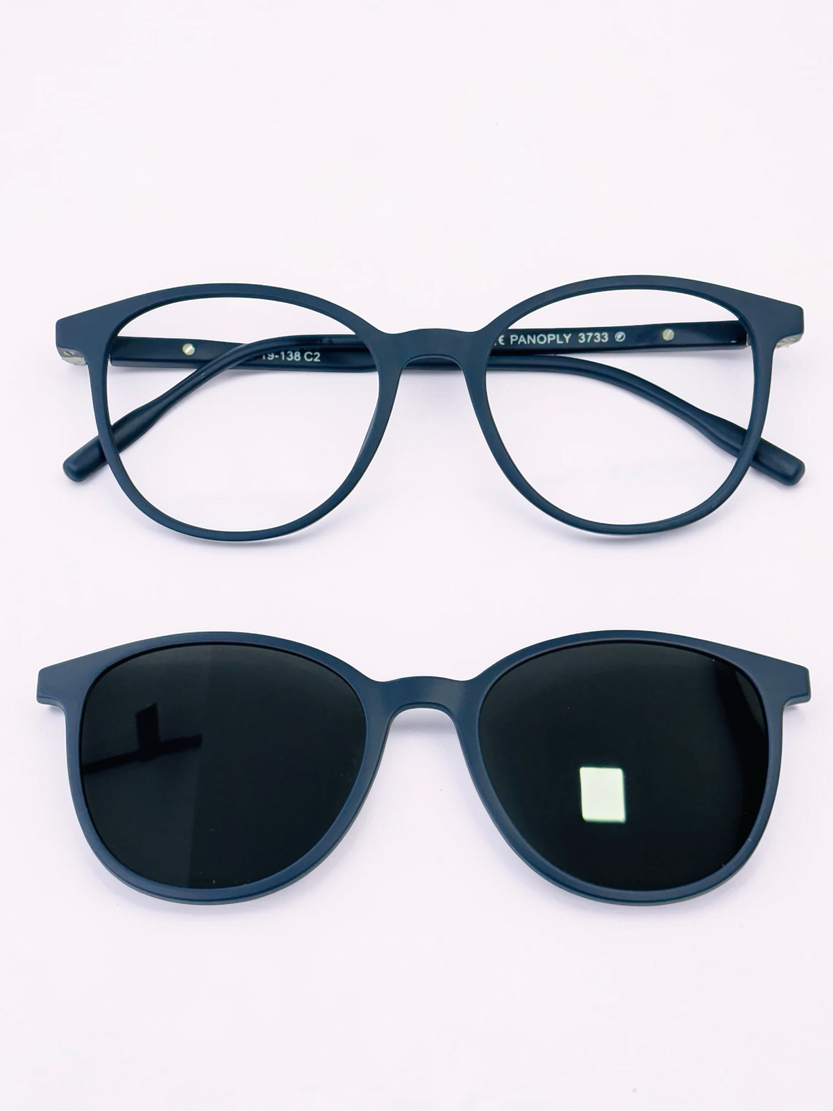 Clip-On Sunglasses - Panoply 3733 | Matte Navy Blue | Round | Medium Fit