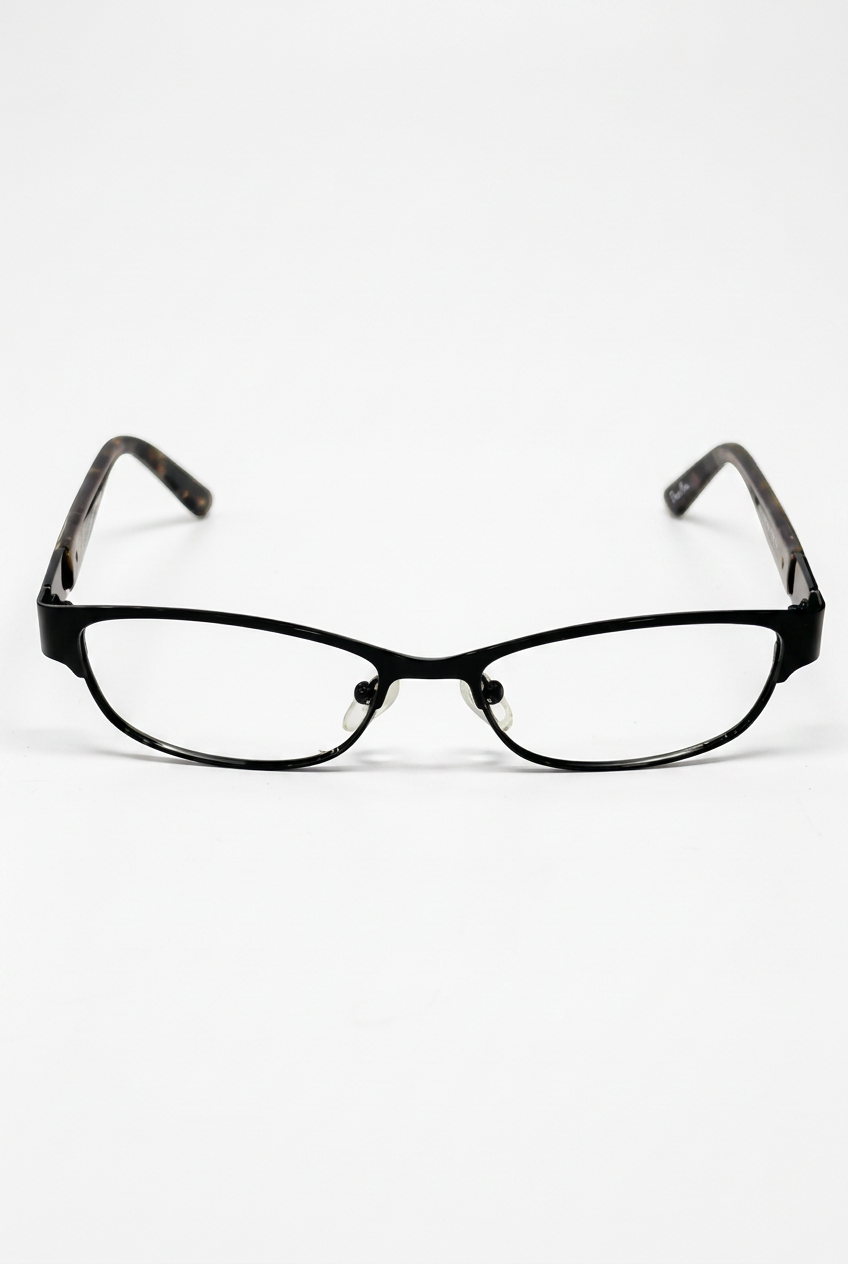 Ladies Black Rectangular Optical Frame with Grey Marble Temples