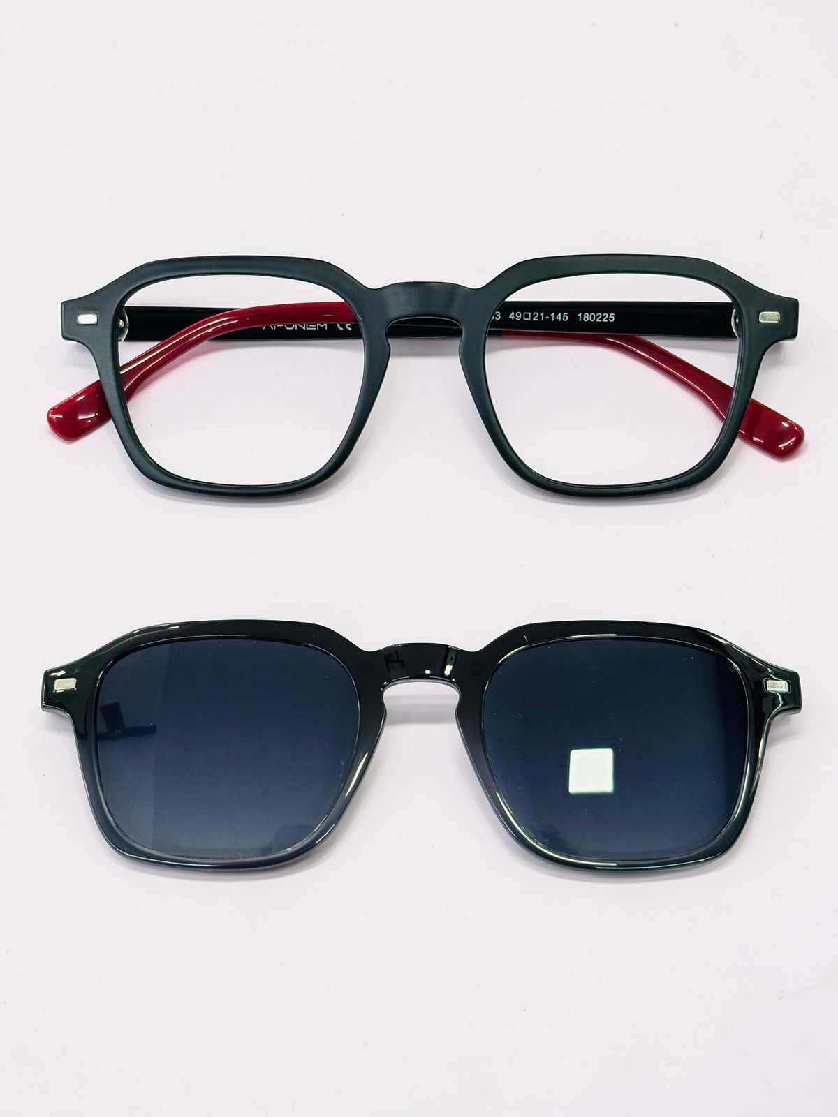 Clip-On Sunglasses - APC001 | Black & Burgundy | Square | Medium Fit