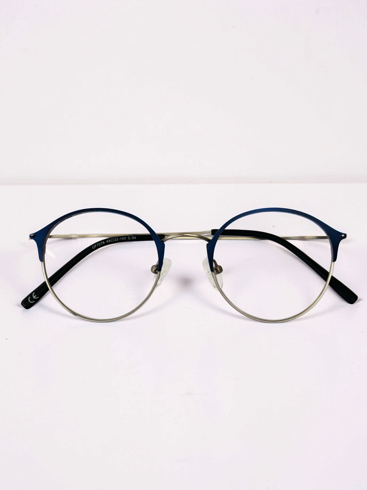 Unisex Navy Blue & Silver Round Stainless Steel Frame