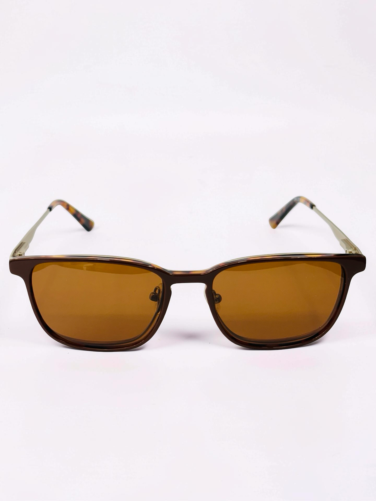 Unisex Matte Gold Square Clip-On Frames with Polarized Brown Sunglasses