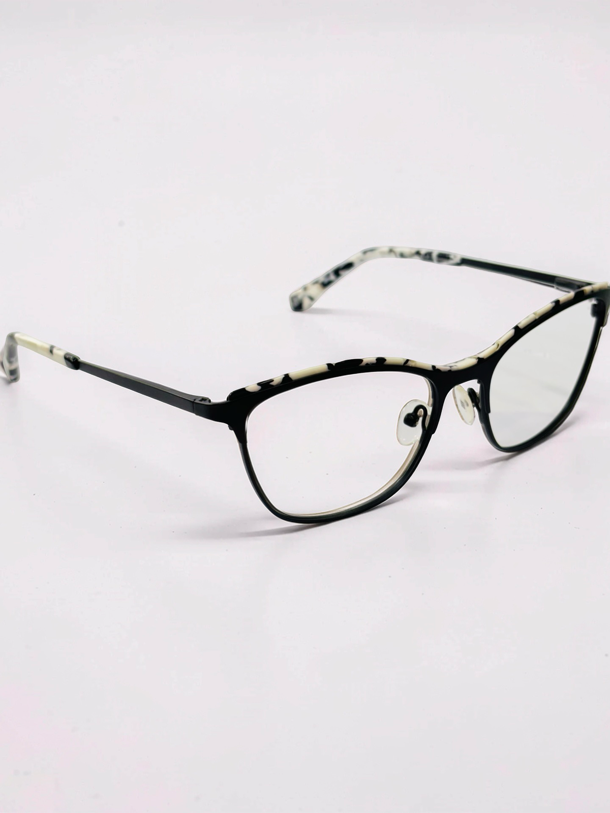 Ladies Black & Ivory Marble Cat-Eye Stainless Steel Frame