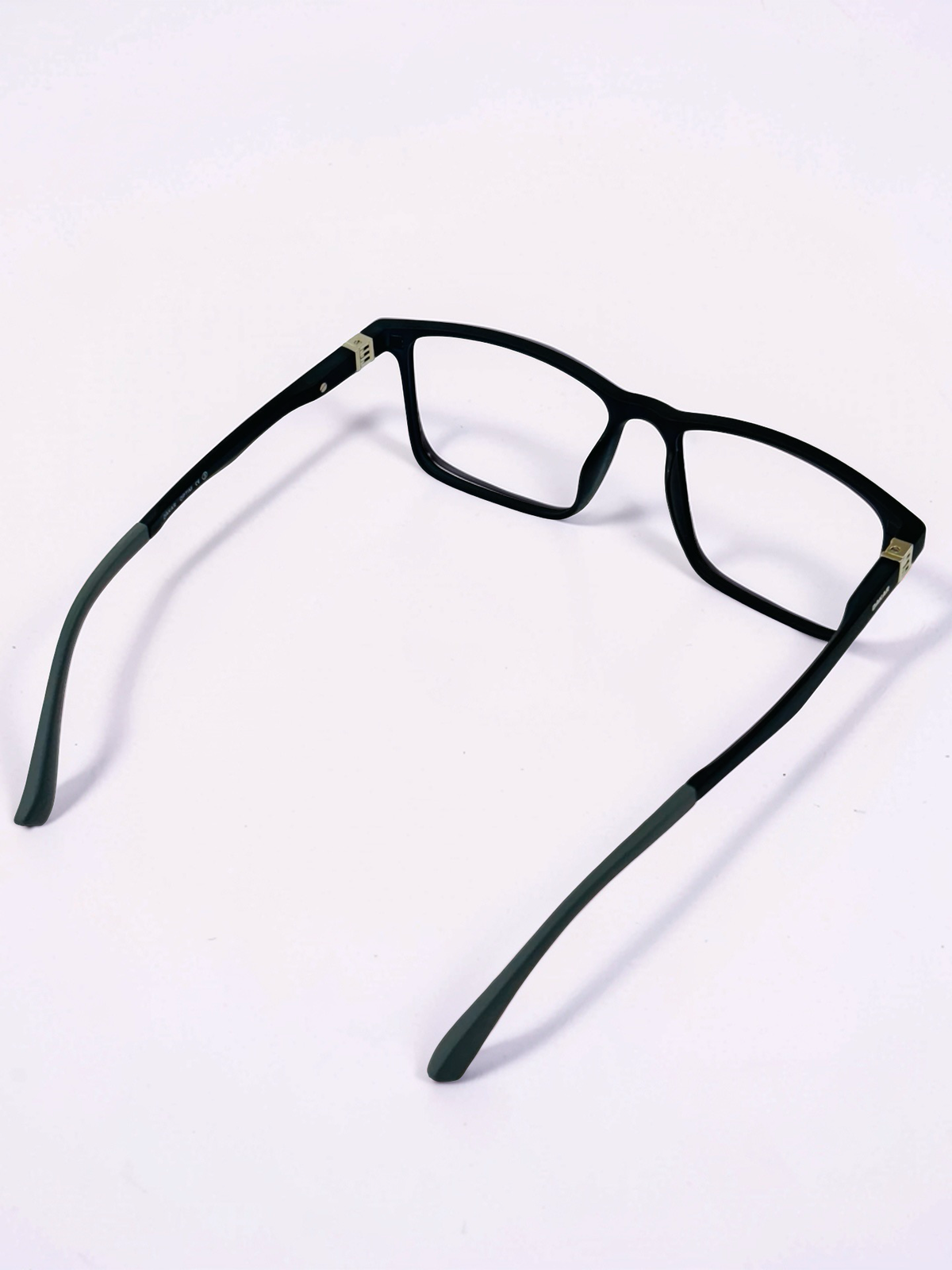 Black square frame back view showing temple tips