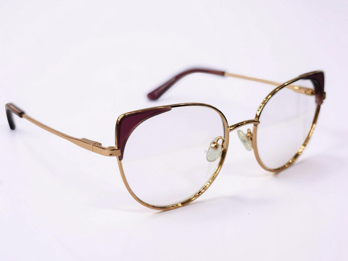 Ladies Cat-Eye Metal Optical Frame — Gold & Burgundy