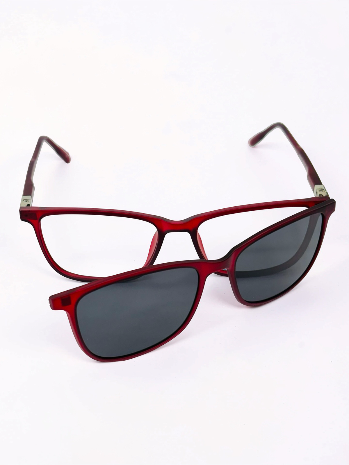 Wine red rectangle optical frame, front view
