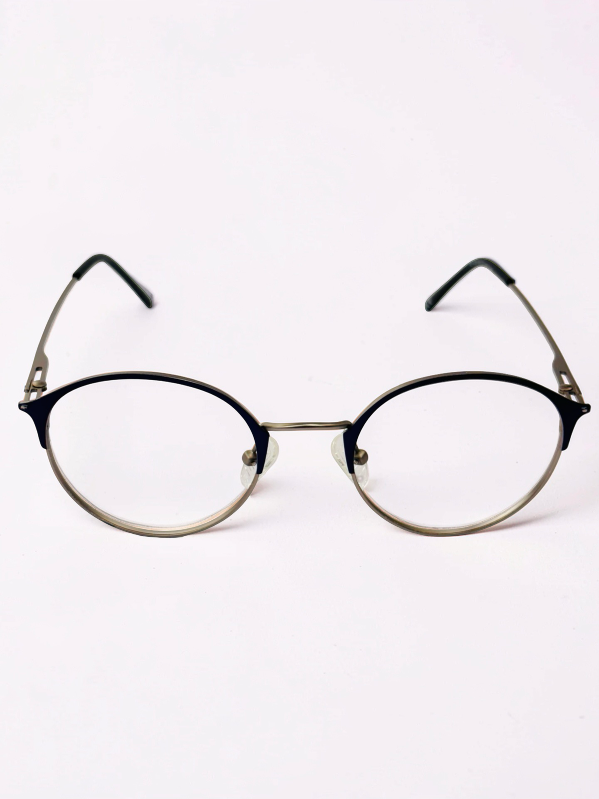 Unisex Navy Blue & Silver Round Stainless Steel Frame