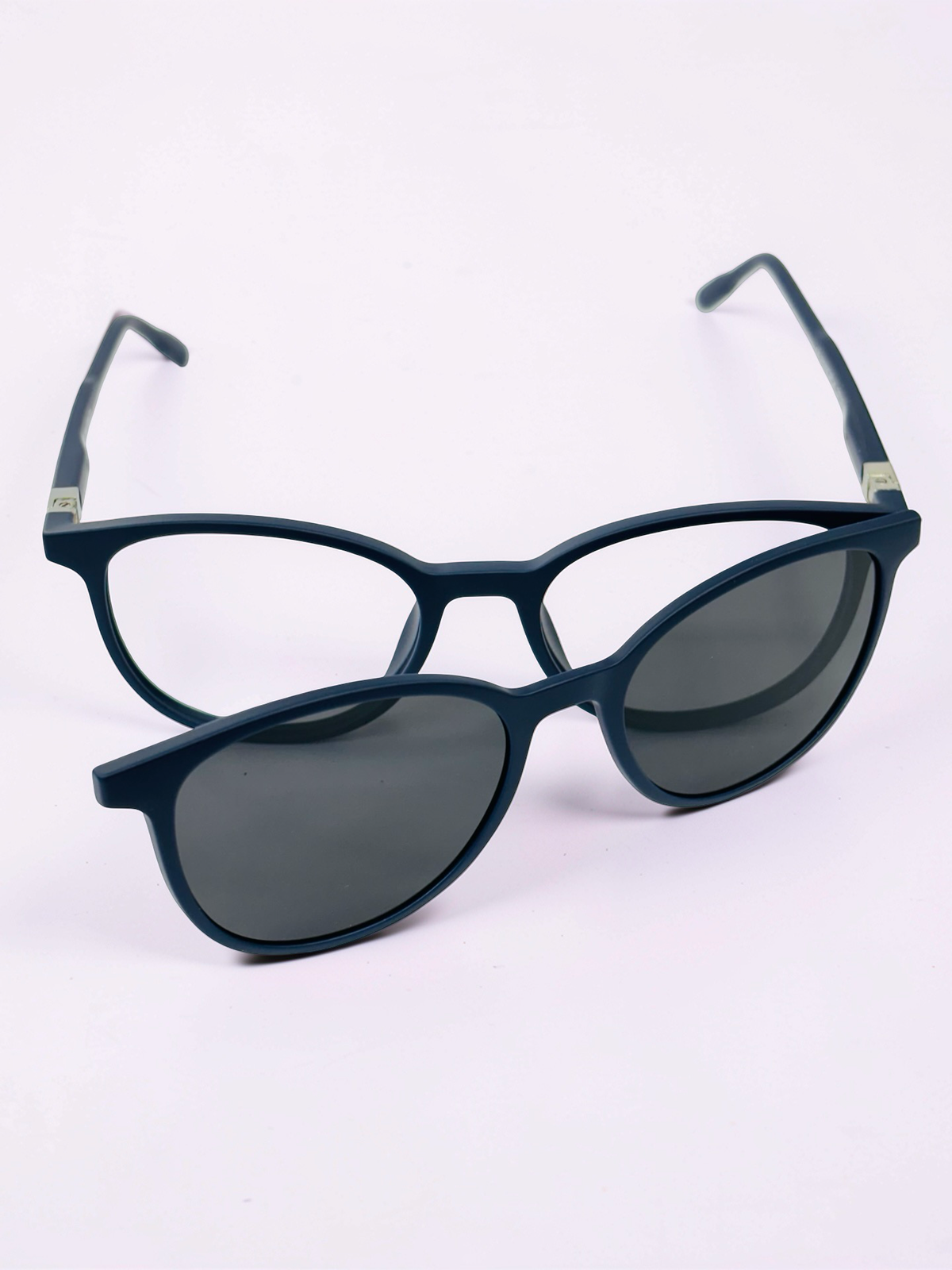 Clip-On Sunglasses - Panoply 3733 | Matte Navy Blue | Round | Medium Fit