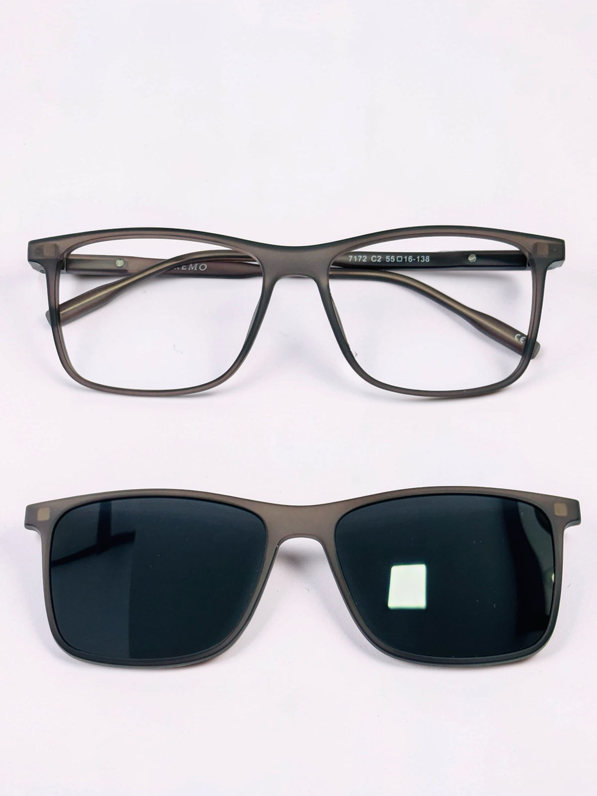 Close-up of frame hinge and translucent charcoal finish