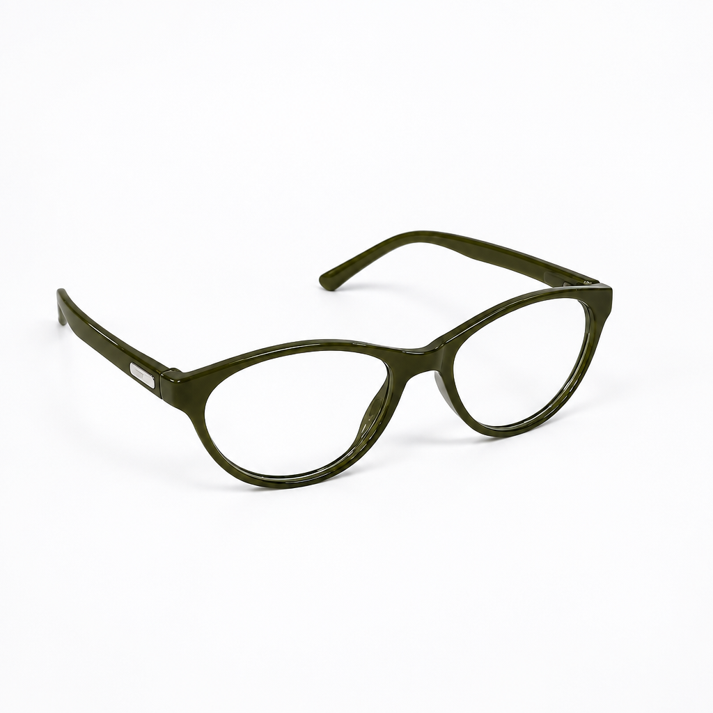 Flexible Cat-Eye Optical Frame – Transparent Olive Green