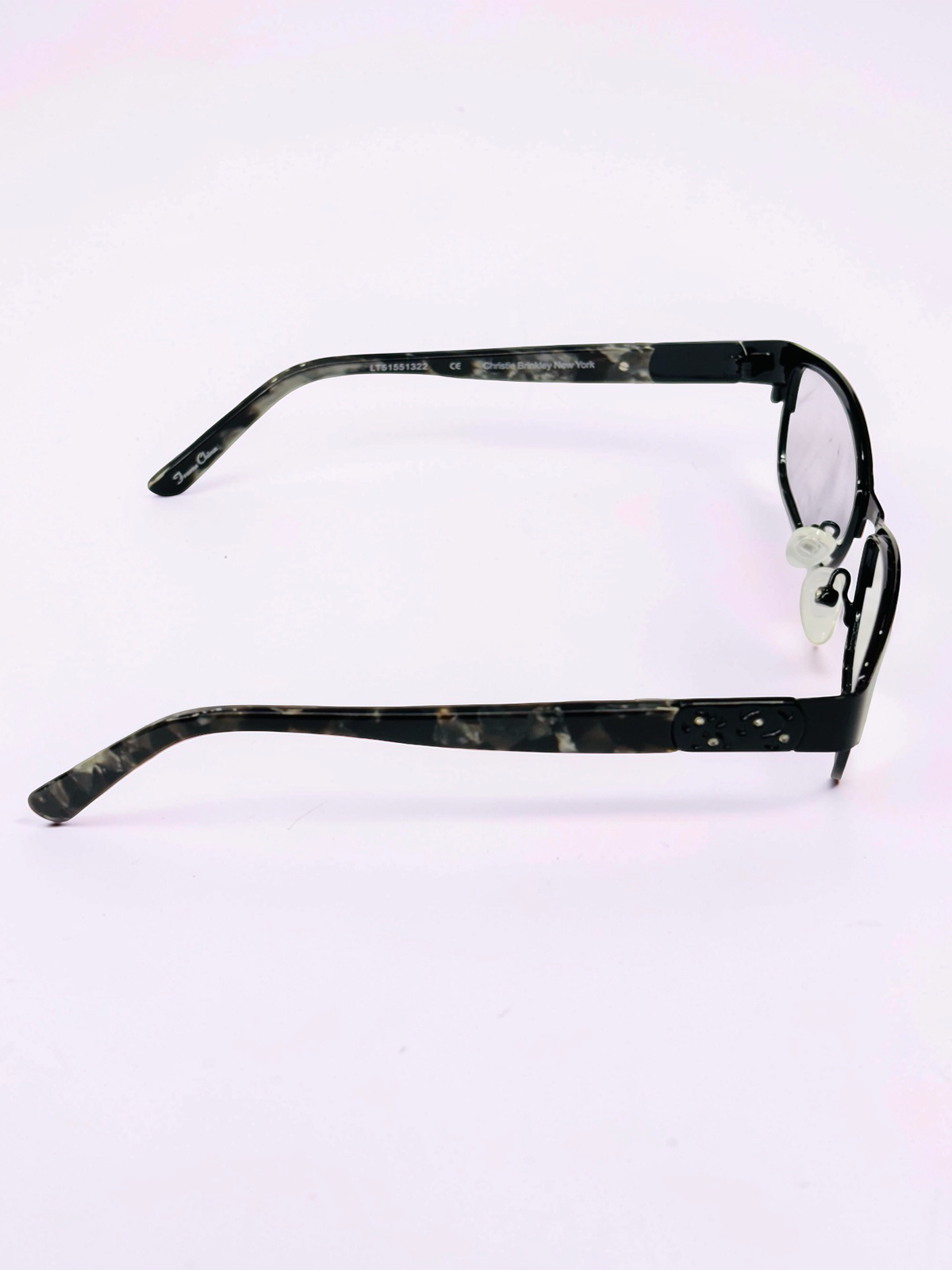 Ladies Black Rectangular Optical Frame with Grey Marble Temples