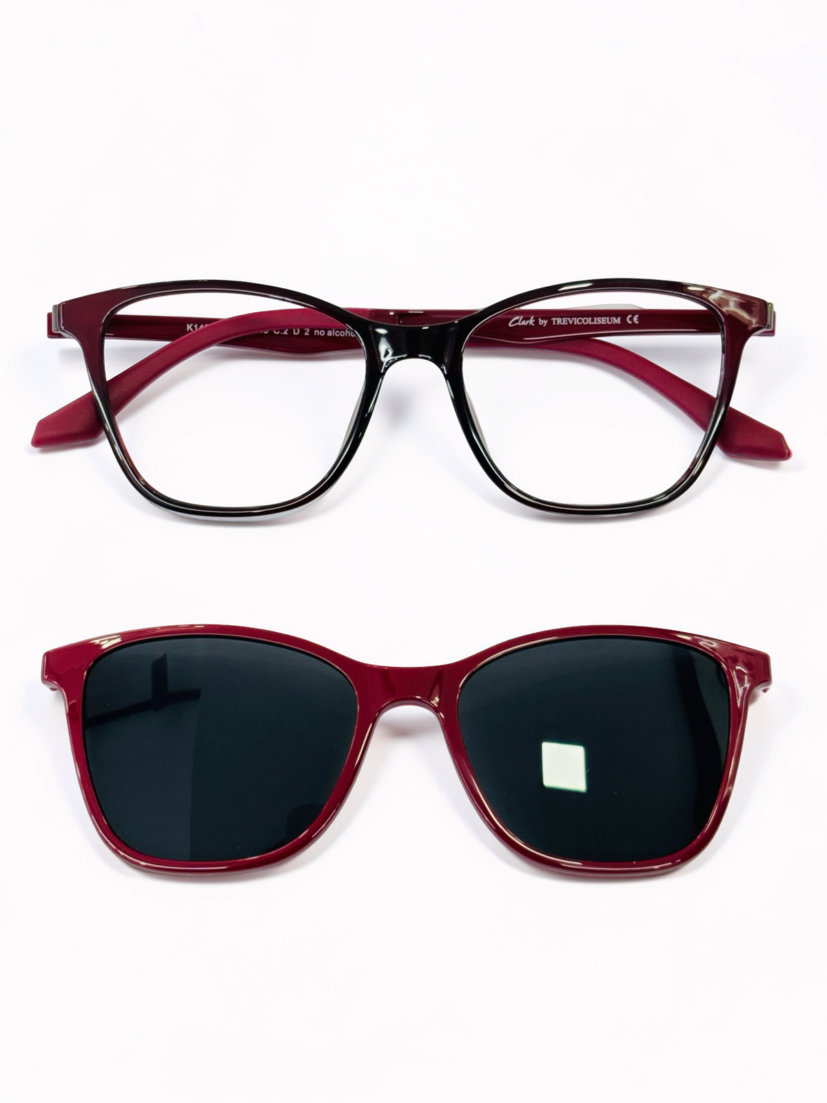 Clip-On Sunglasses - Clark by Trevicoliseum | Burgundy | Cat-Eye Square | Medium Fit