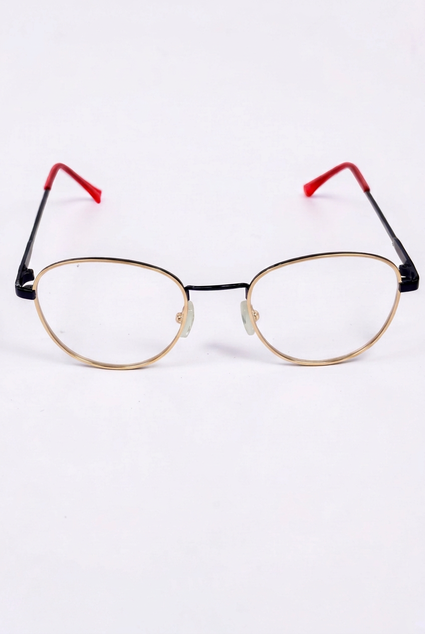 Unisex Black Rounded Optical Frame with Red Tips