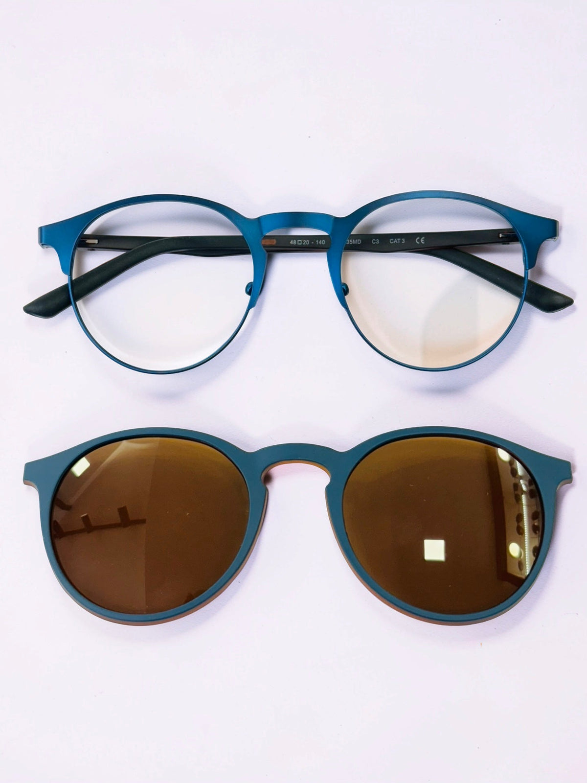 Clip-On Sunglasses | Teal & Tortoise | Round | Medium Fit