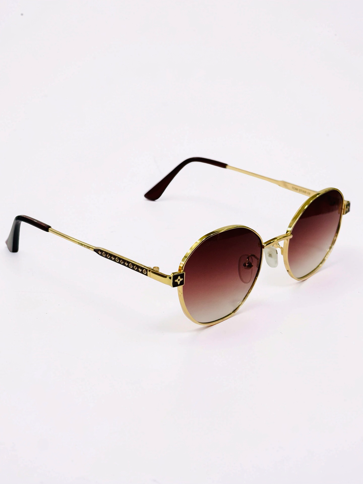 Unisex Gold Round Prescription Sunglasses with Brown Gradient Lens