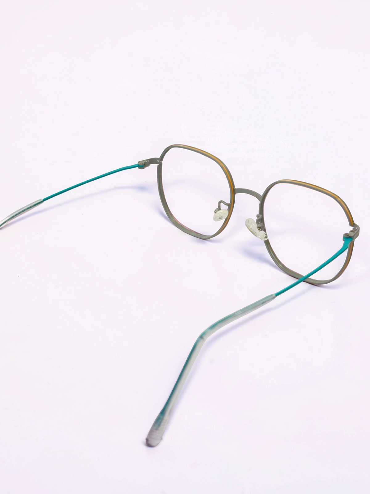 Unisex Grey & Teal Square Stainless Steel Frame – Large Fit