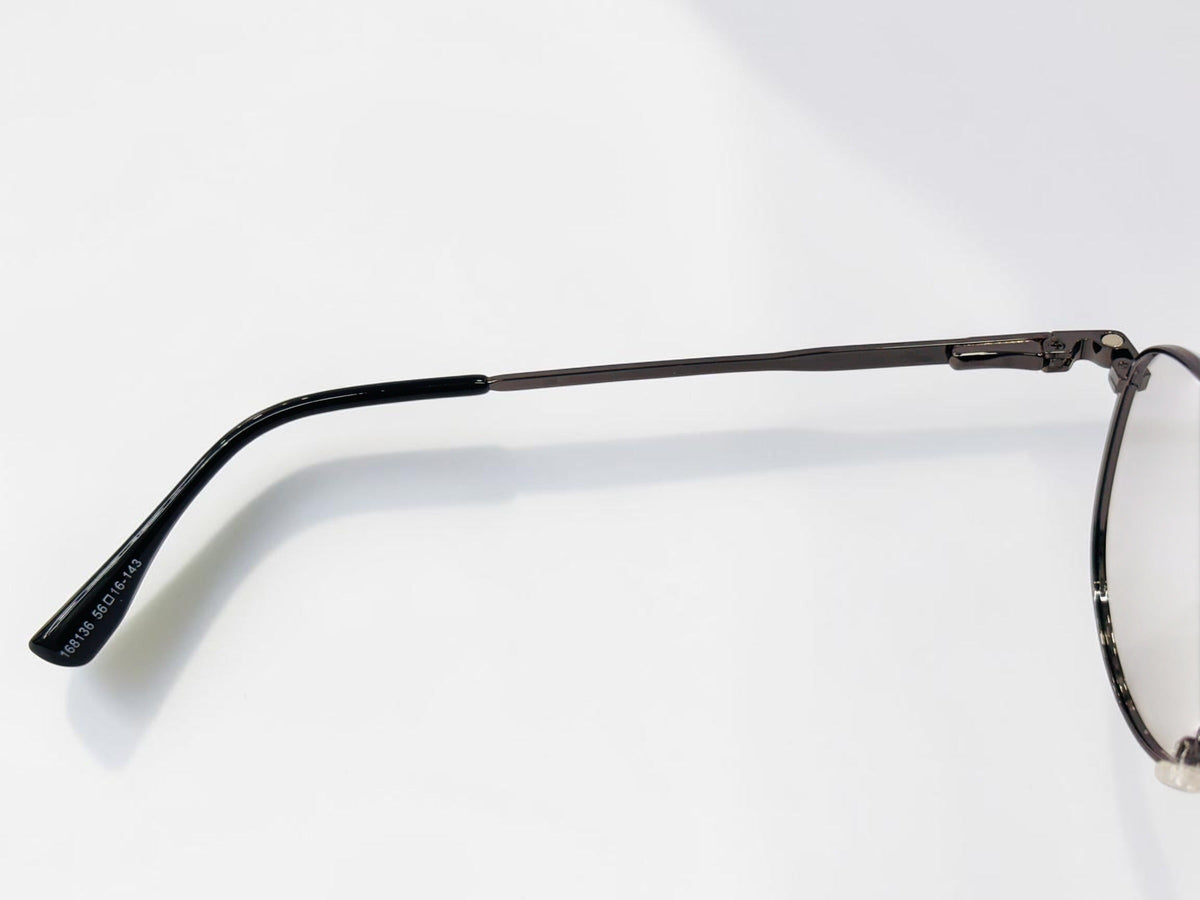 Front view of the black aviator frame with clear lenses