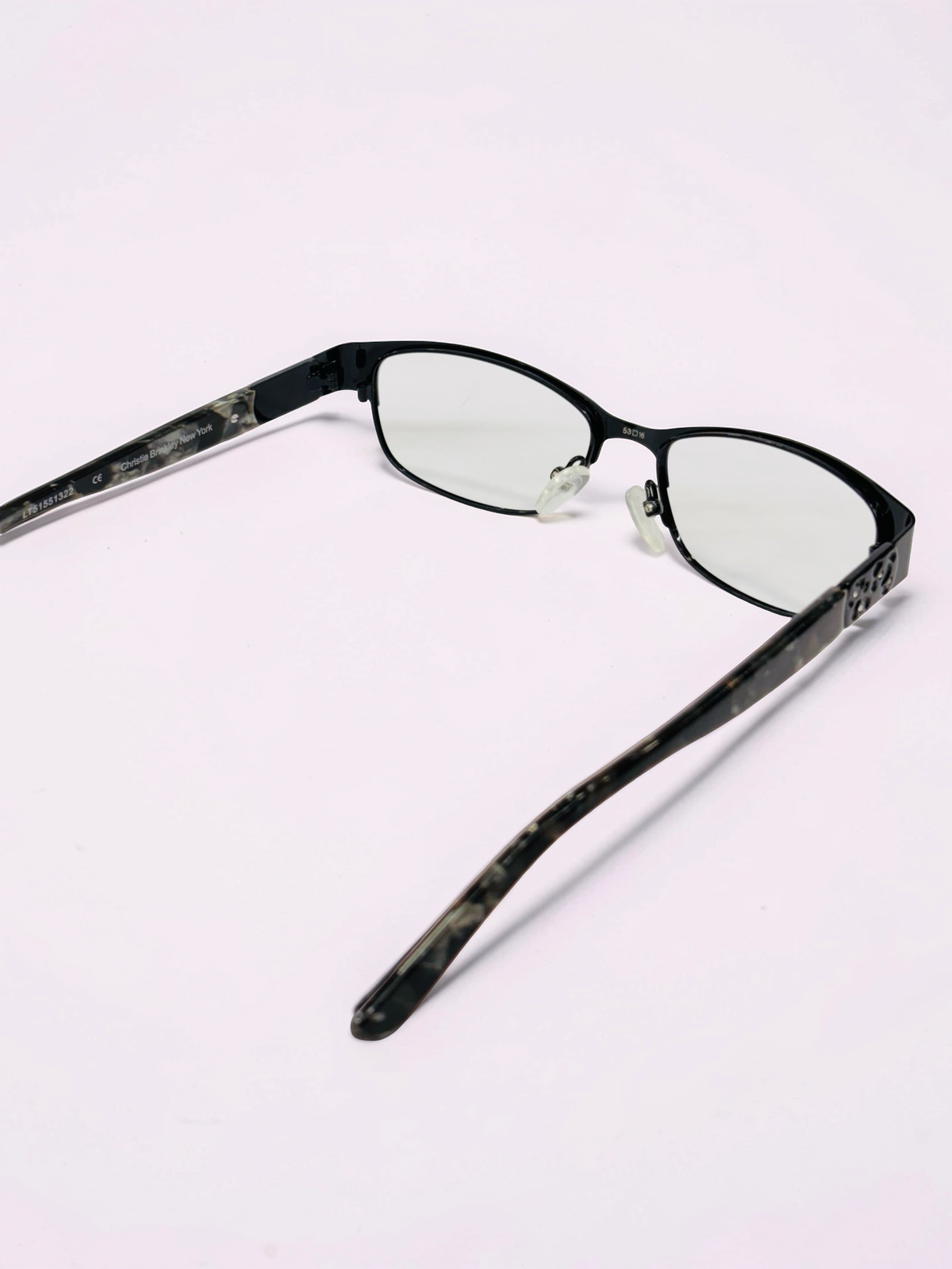 Ladies Black Rectangular Optical Frame with Grey Marble Temples