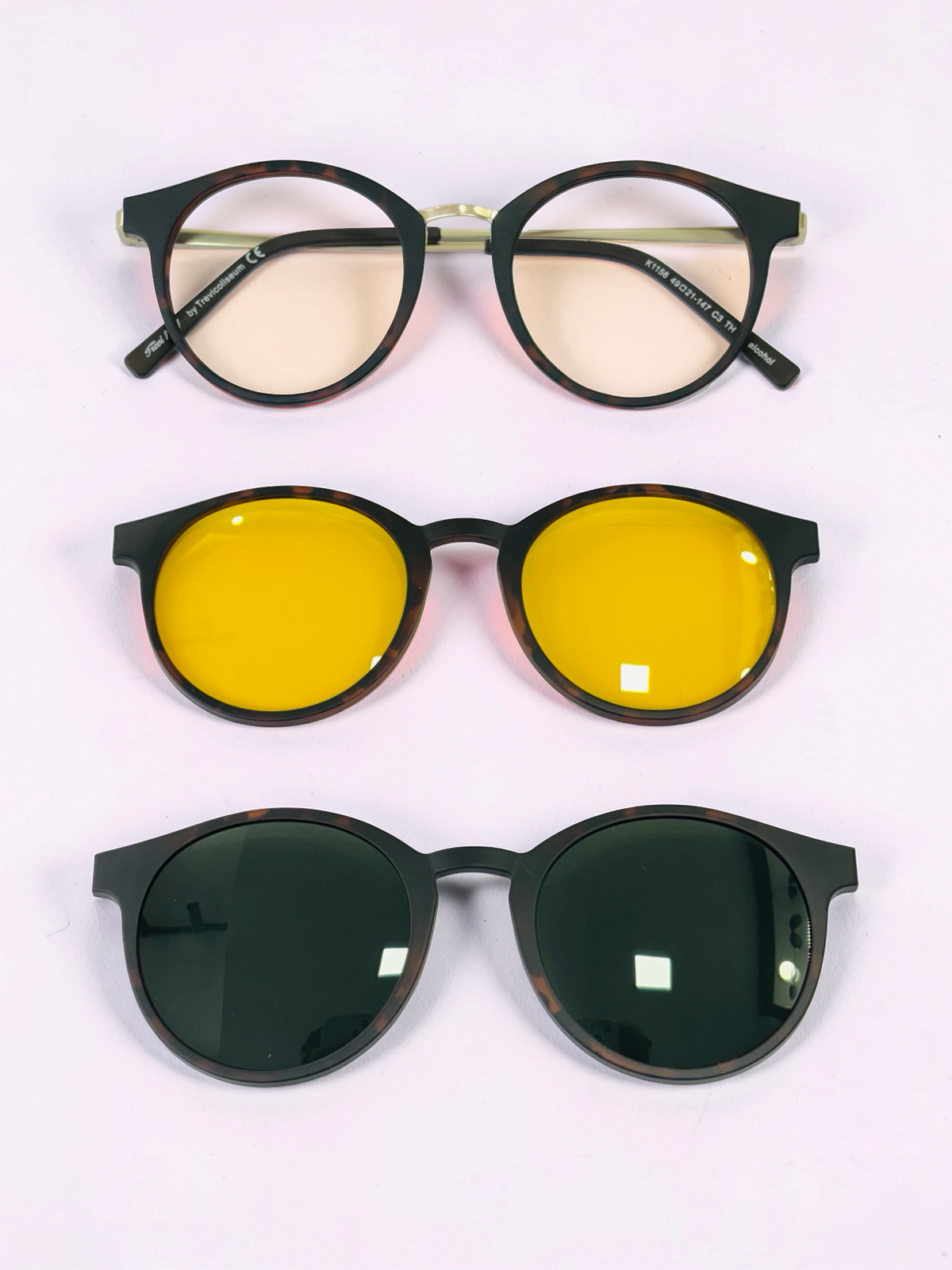 Side view of acetate and gold-tone stainless steel frame