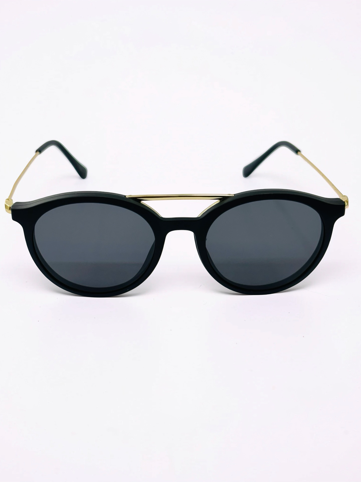 Front view of black round optical frame