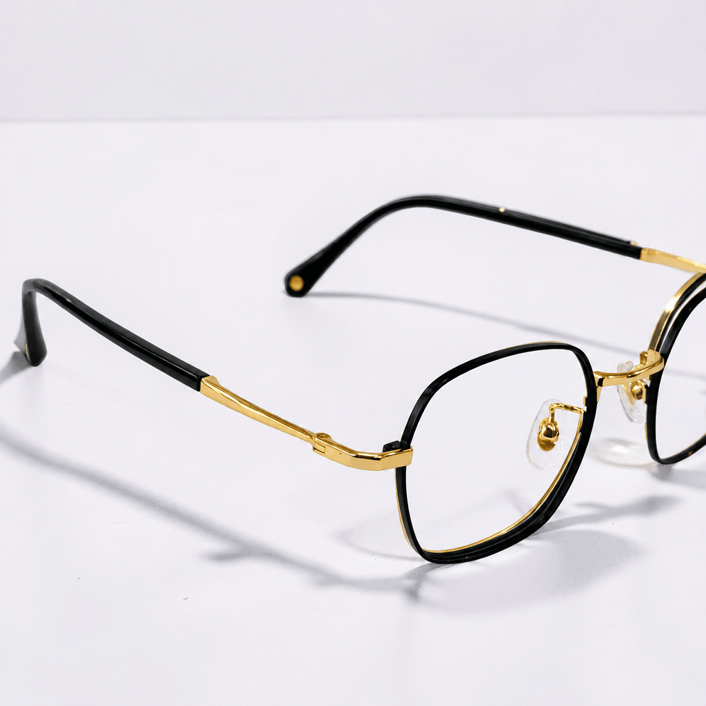 Black & Gold Polygon Ladies Eyewear Frame - Glow Opticals